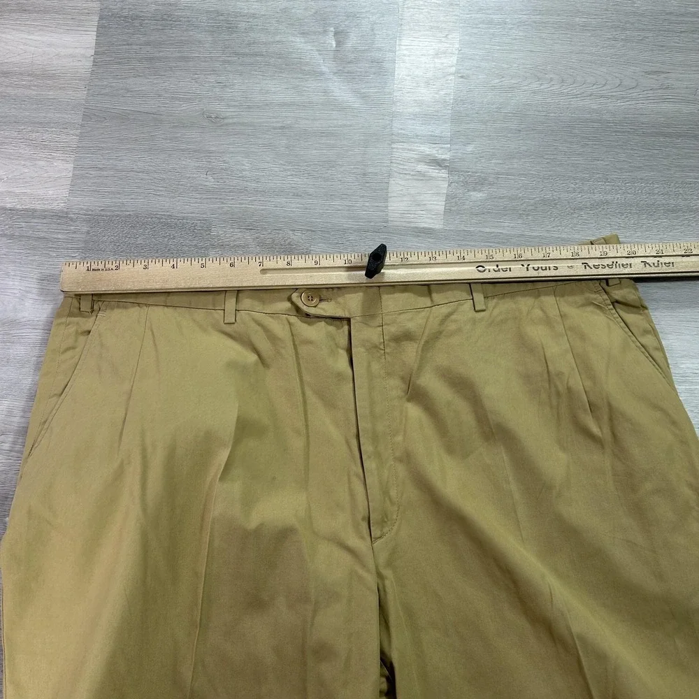 Brioni Pants Mens 40x28 Beige 100% Cotton Pleated Cuffed Dress Chino Italy